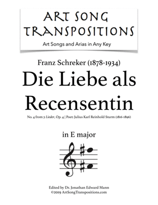 SCHREKER: Die Liebe als Recensentin, Op. 4 no. 4 (transposed to E major)