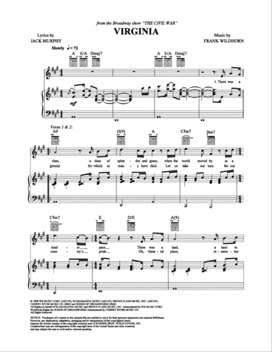 Virginia Piano, Vocal, Guitar scores gallery preview page 1