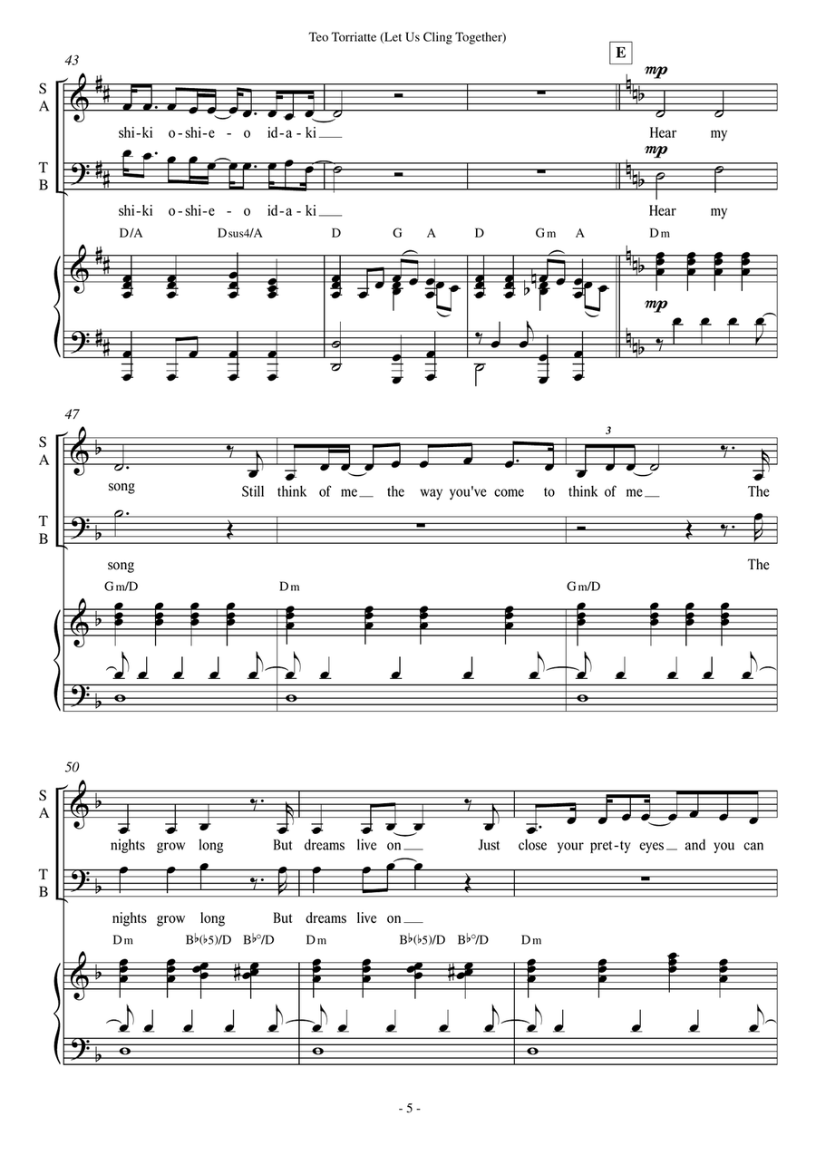 Teo Torriatte (Let Us Cling Together) 4-Part scores gallery preview page 5