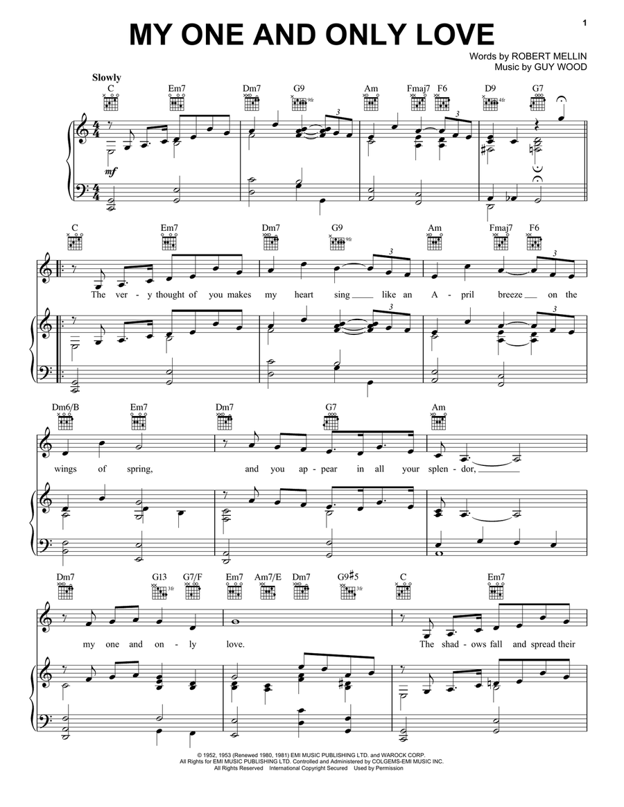 My One And Only Love Piano, Vocal, Guitar scores gallery preview page 1