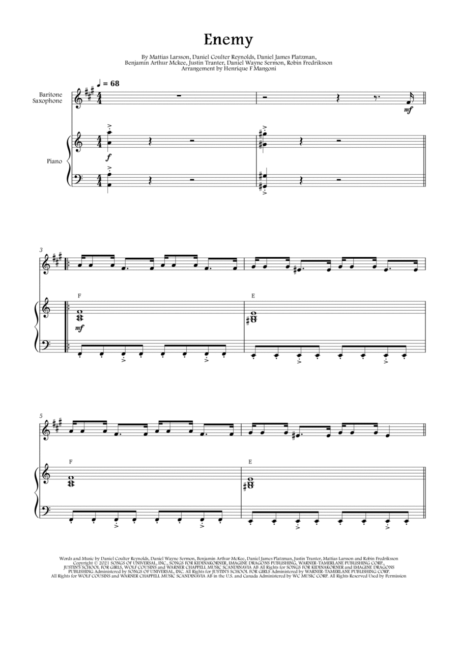 Enemy Baritone Saxophone scores gallery preview page 1
