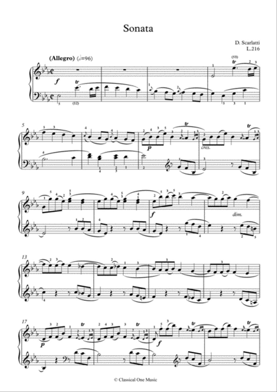 Scarlatti-Sonata in E flat-Major L.216 K.192(piano) Piano Solo scores gallery preview page 2