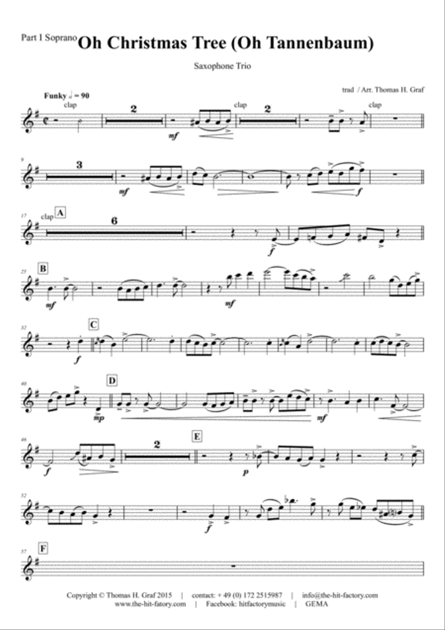 Oh Christmas tree - Oh Tannenbaum - Funky - Saxophone Trio Woodwind Trio scores gallery preview page 5