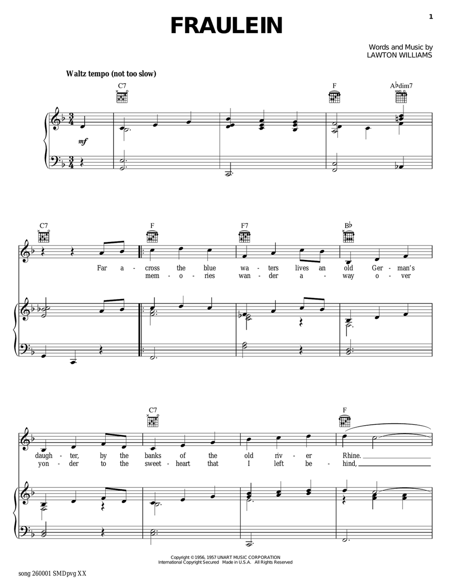 Fraulein Piano, Vocal, Guitar scores gallery preview page 1