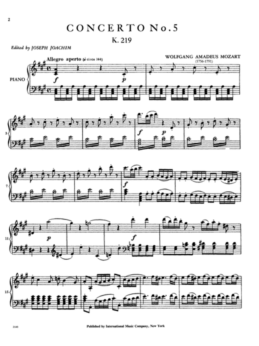 Concerto No. 5 in A major, K. 219 (with Cadenzas by Joseph Joachim)