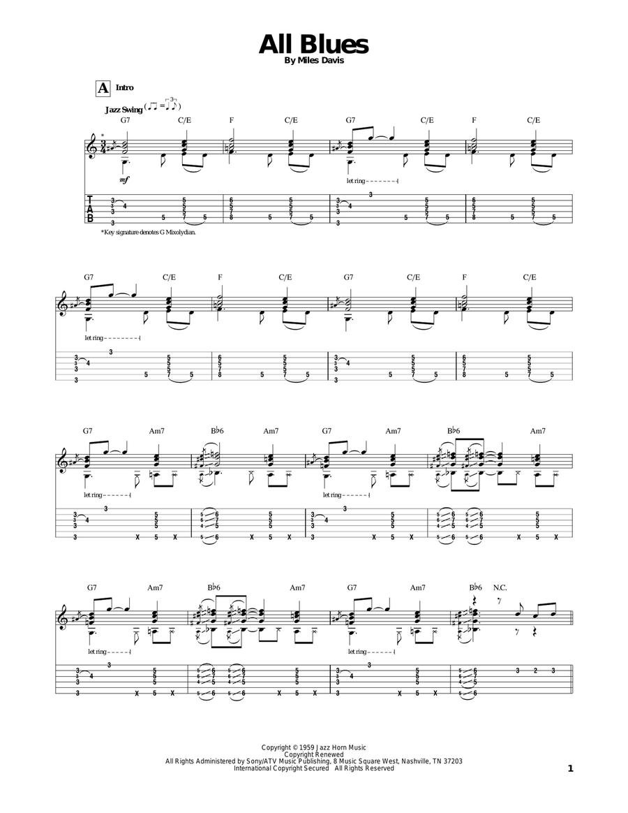 All Blues Electric Guitar scores gallery preview page 1