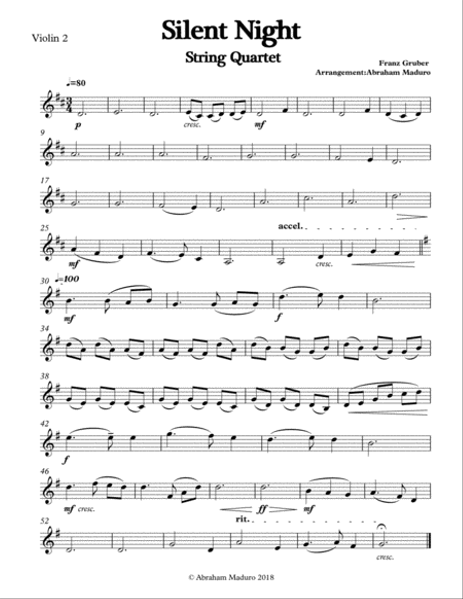 Silent Night String Quartet Two Tonalities Included String Quartet scores gallery preview page 6