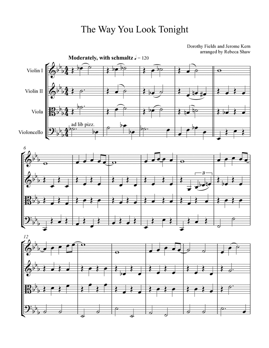 The Way You Look Tonight String Quartet scores gallery preview page 1