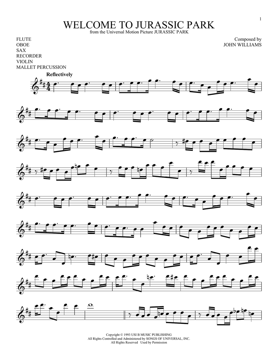 Welcome To Jurassic Park (from Jurassic Park) Part scores gallery preview page 1