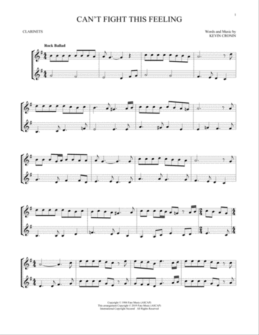 Can't Fight This Feeling Clarinet Duet scores gallery preview page 1