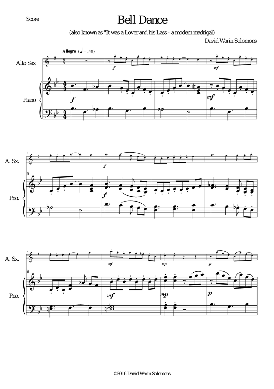 Bell Dance for alto saxophone and piano Alto Saxophone scores gallery preview page 1
