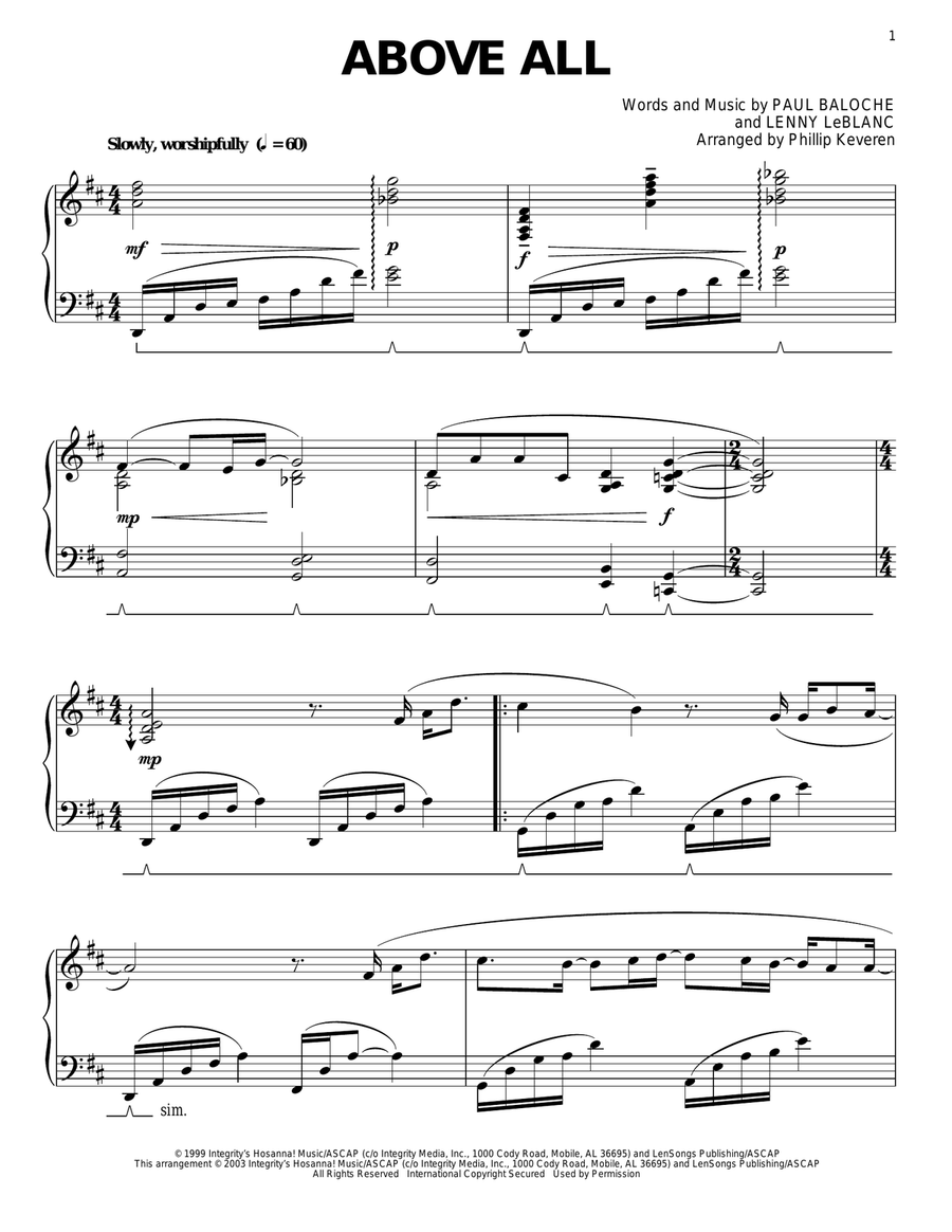 Above All (arr. Phillip Keveren) Piano Solo scores gallery preview page 1