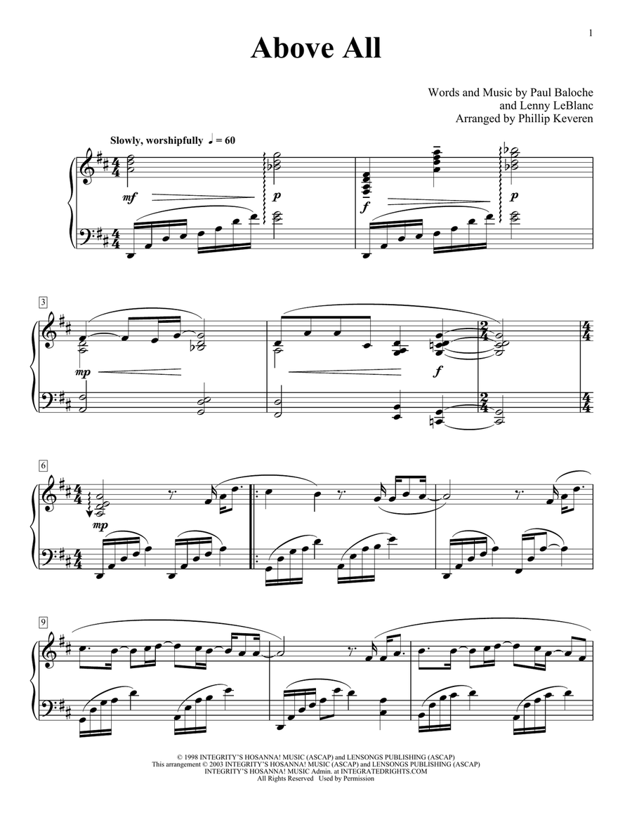 Above All (arr. Phillip Keveren)