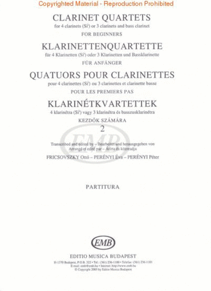 Clarinet Quartets for Beginners - Volume 2
