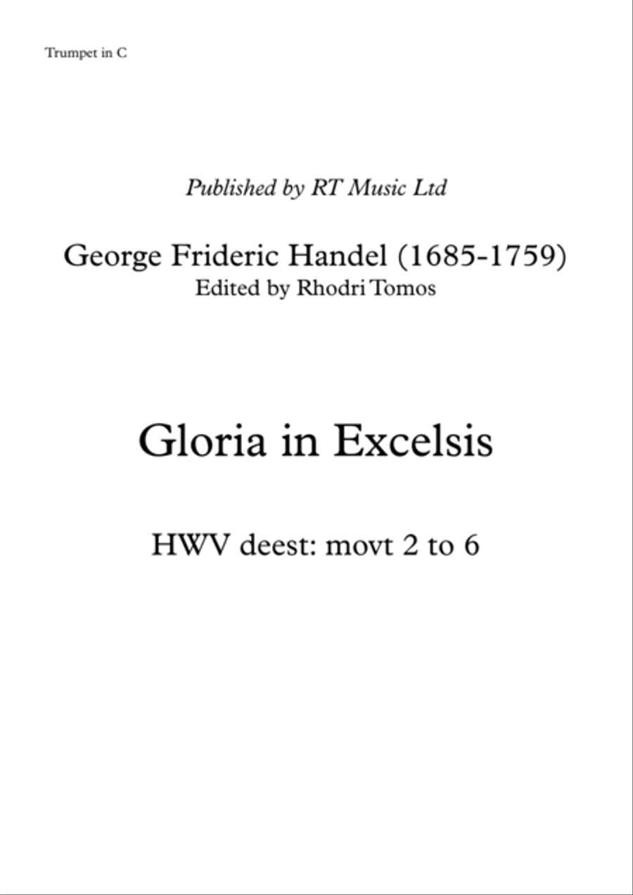 Handel HWV deest Gloria in Excelsis movts 2 to 6 only solo sheet music Trumpet Solo scores gallery preview page 1