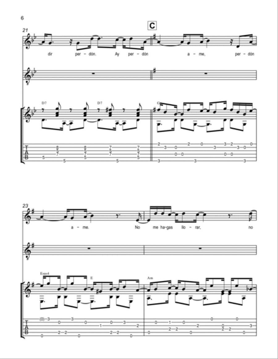 Perdoname Guitar Tablature scores gallery preview page 6