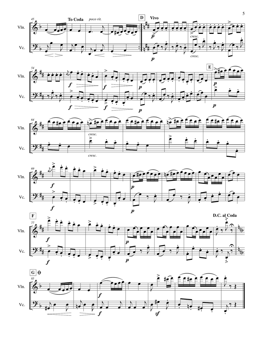 Brahms: Hungarian Dances No. 1, 2 and 5 - Music for Health Duet Violin/Cello String Duet scores gallery preview page 5