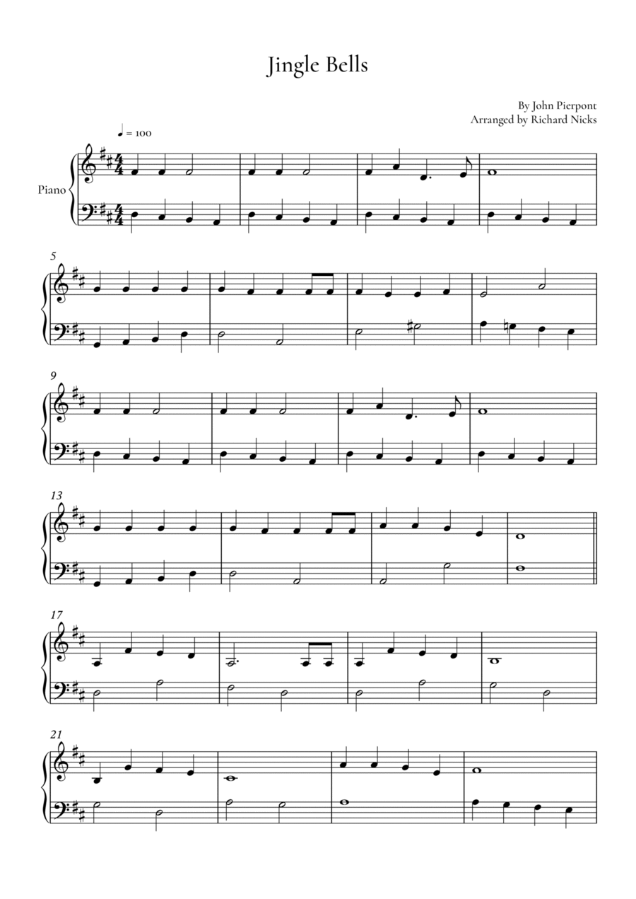 Jingle Bells Easy Piano scores gallery preview page 1