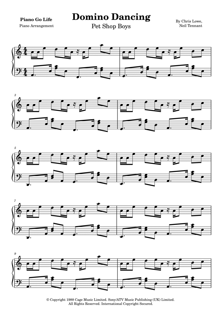 Domino Dancing Piano Solo scores gallery preview page 1