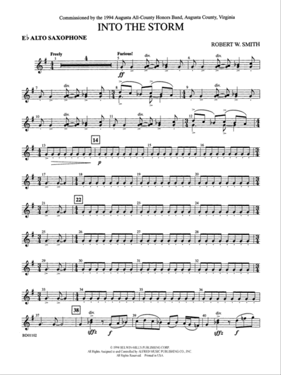 Into the Storm: E-flat Alto Saxophone Concert Band scores gallery preview page 1