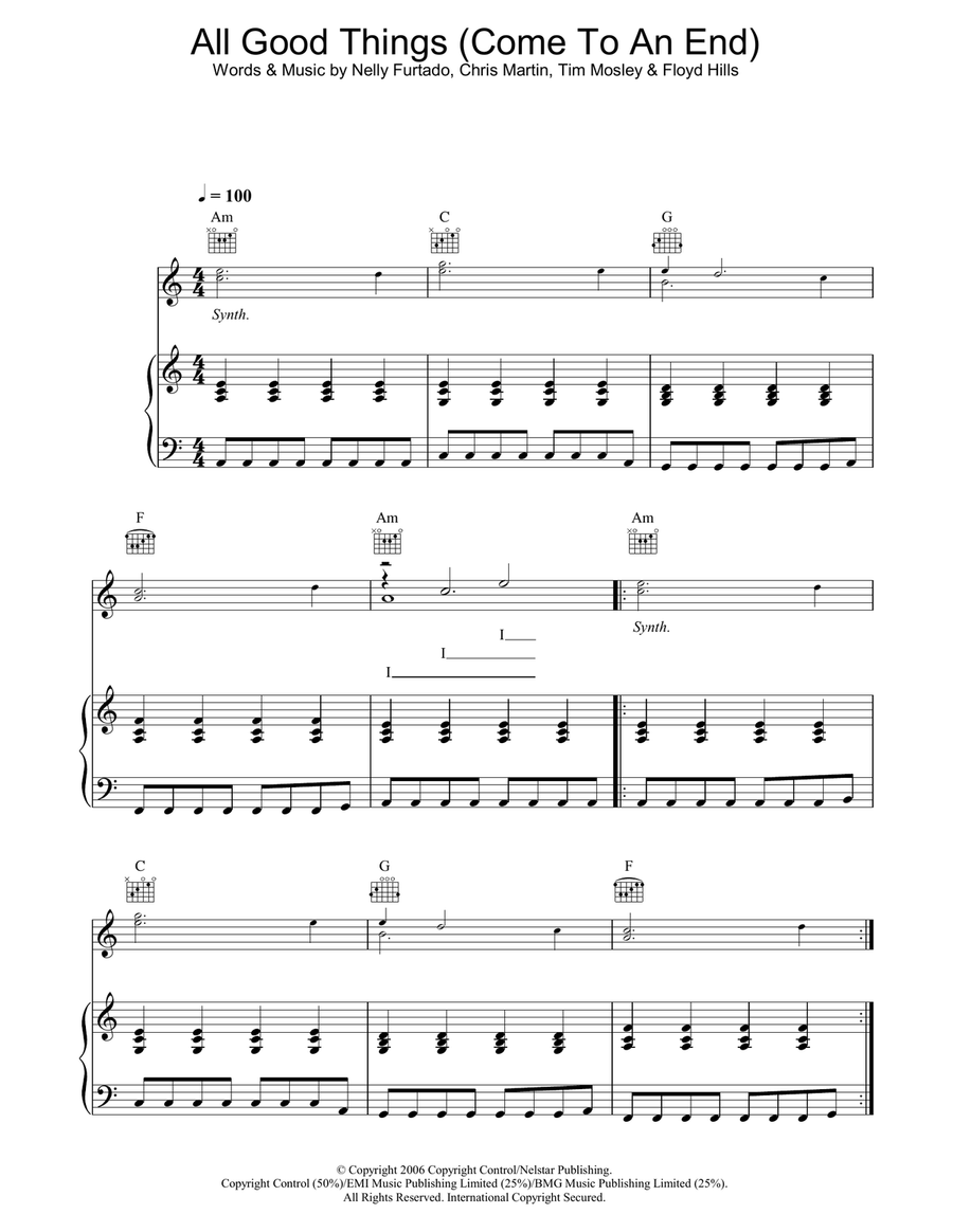 All Good Things (Come To An End) Piano, Vocal, Guitar scores gallery preview page 1