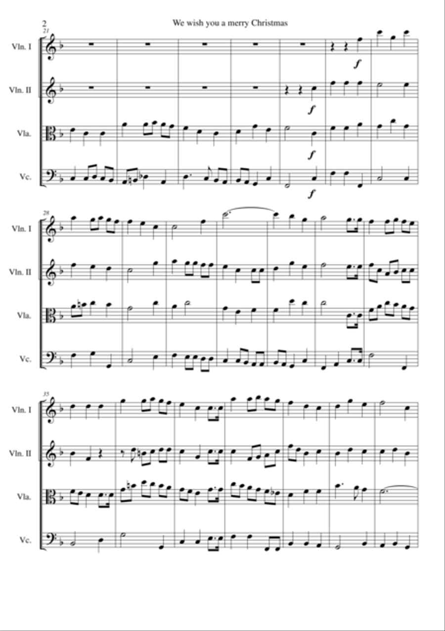 We wish you a merry Christmas (after the Arthur Warrell adaptation) for string quartet String Quartet scores gallery preview page 2