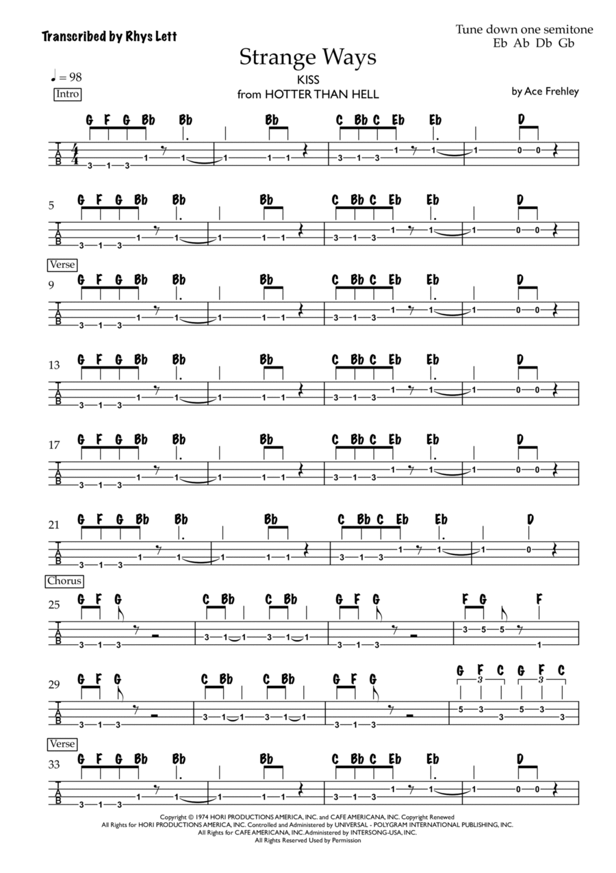 Strange Ways Guitar Tablature scores gallery preview page 1