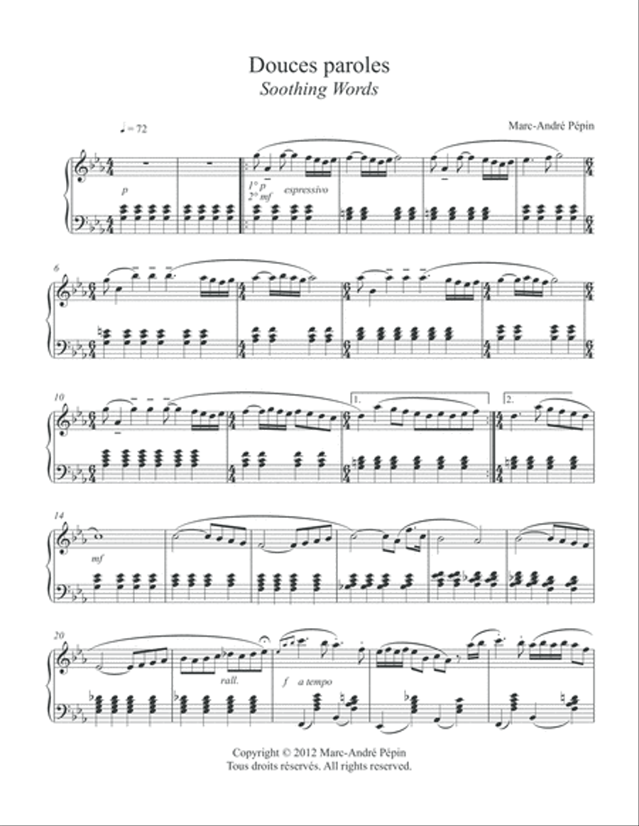 Soothing Words / Douces paroles Piano Solo scores gallery preview page 2
