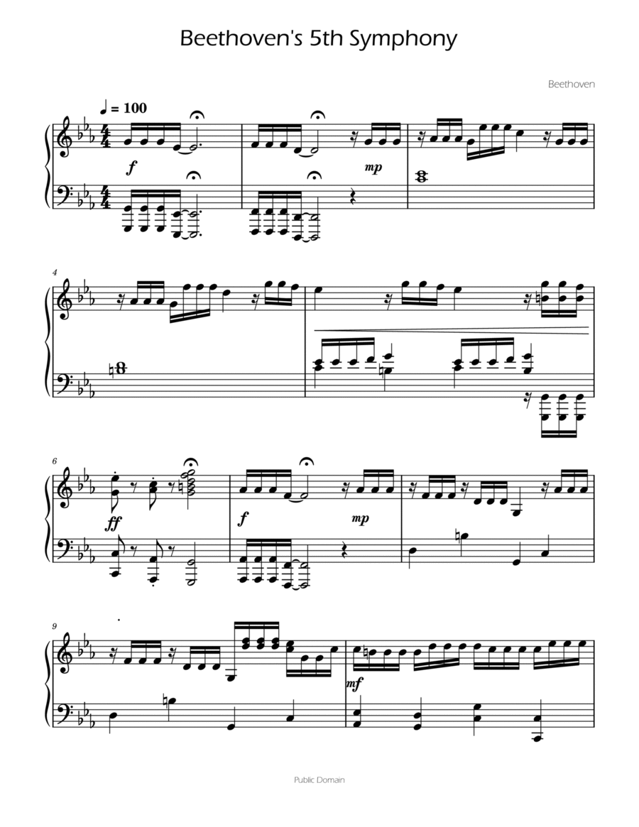 Beethoven's 5th Symphony Theme Piano Method scores gallery preview page 1