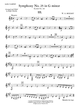 Mozart's Symphony No. 25 in G Minor, 3rd & 4th Movements: 2nd B-flat Clarinet