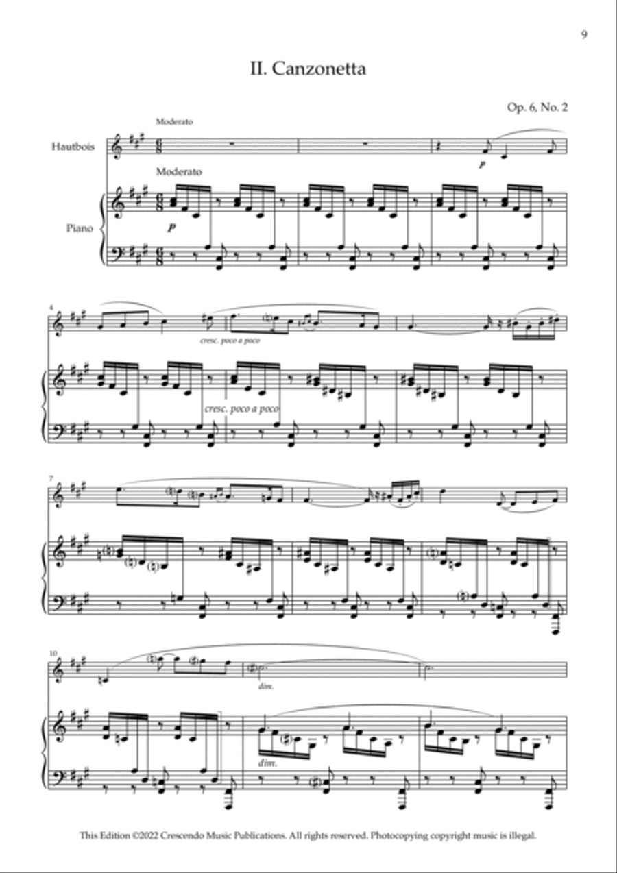 Deux pièces Op. 6, for oboe and piano Piano Accompaniment scores gallery preview page 4