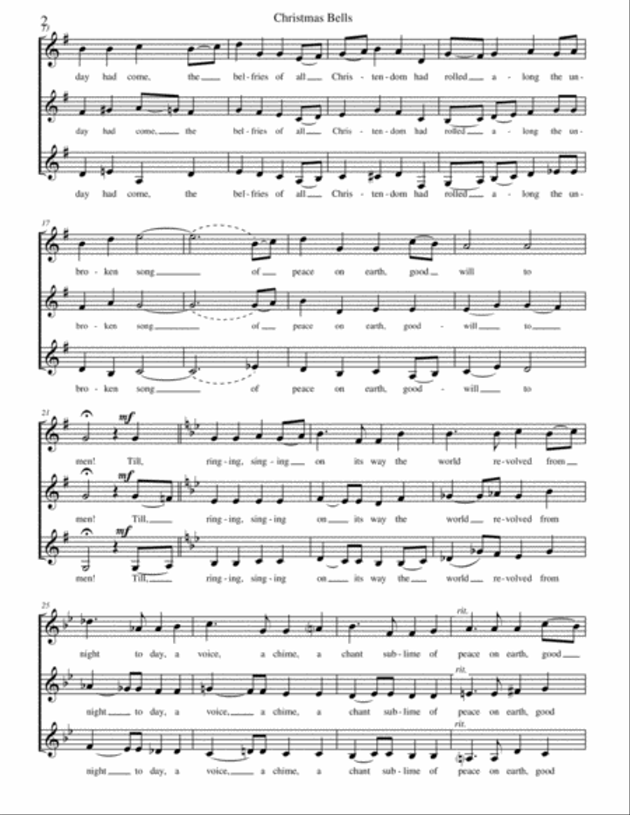 Christmas Bells (I Heard the Bells on Christmas Day) SSA scores gallery preview page 2