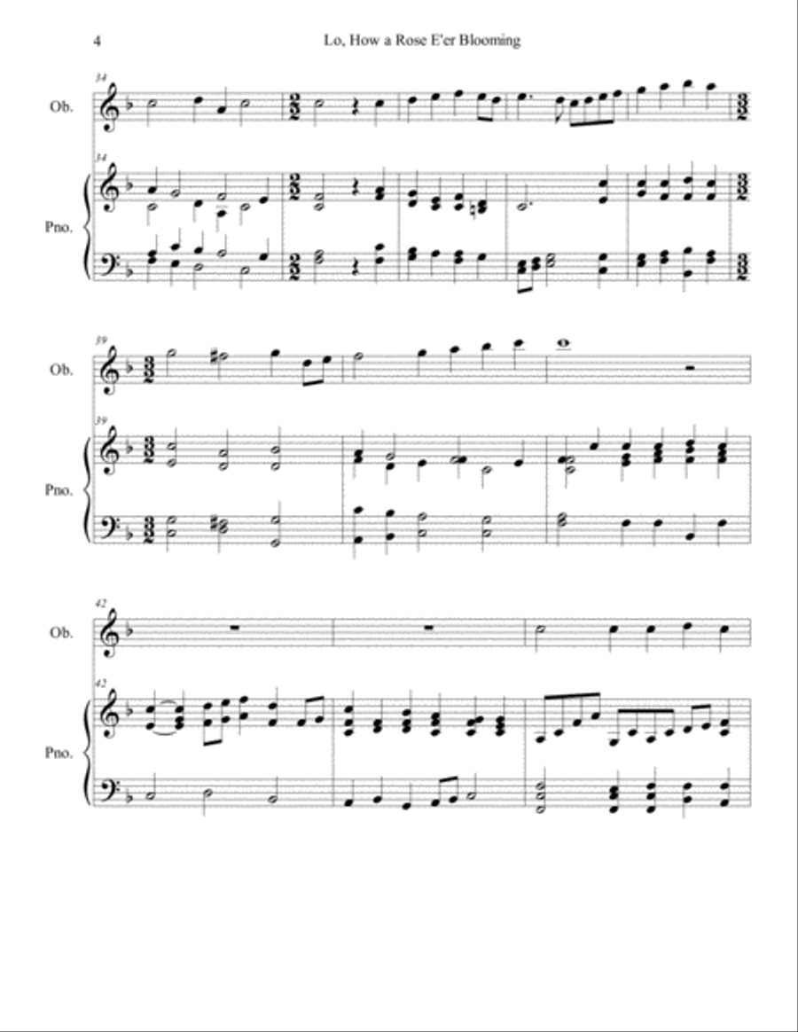 Lo, How a Rose E'er Blooming (oboe/piano), arr. Brenda Portman Piano scores gallery preview page 4