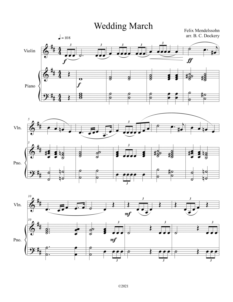 Wedding March (Violin Solo) with piano accompaniment Violin Solo scores gallery preview page 1