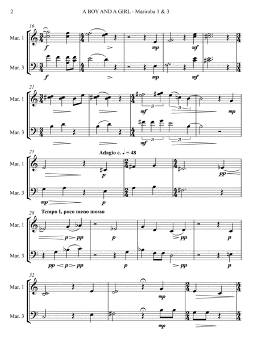 A Boy And A Girl for Marimba Quartet (arr. Joby Burgess) - MARIMBA 1 & 3 Percussion Ensemble scores gallery preview page 2
