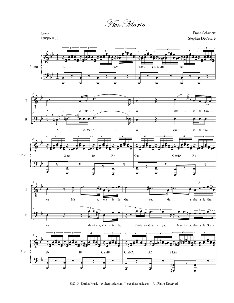 Ave Maria (Portuguese Lyrics - for 2-part choir (TB) - High Key - Piano Accompaniment) TB scores gallery preview page 2