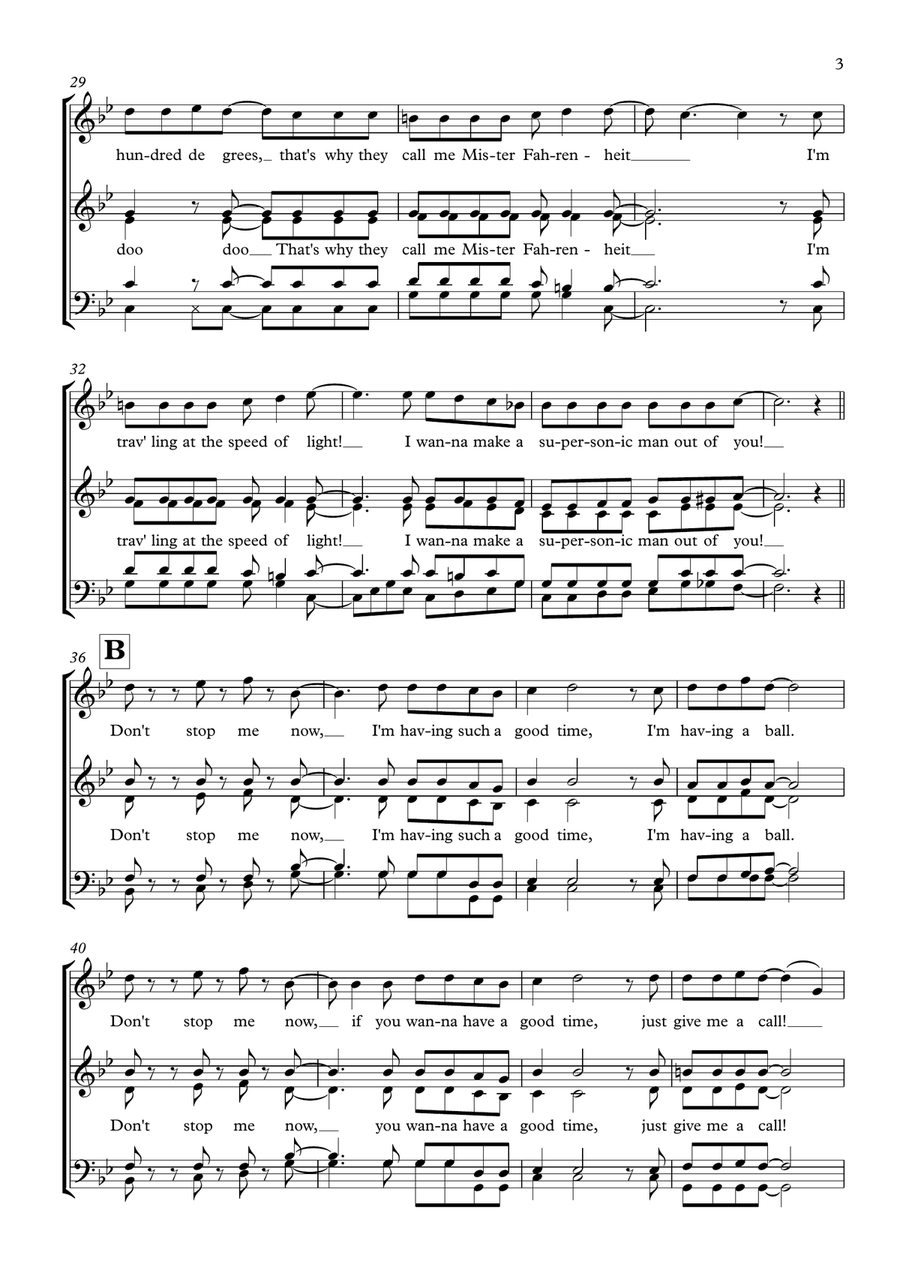 Don't Stop Me Now 4-Part scores gallery preview page 3