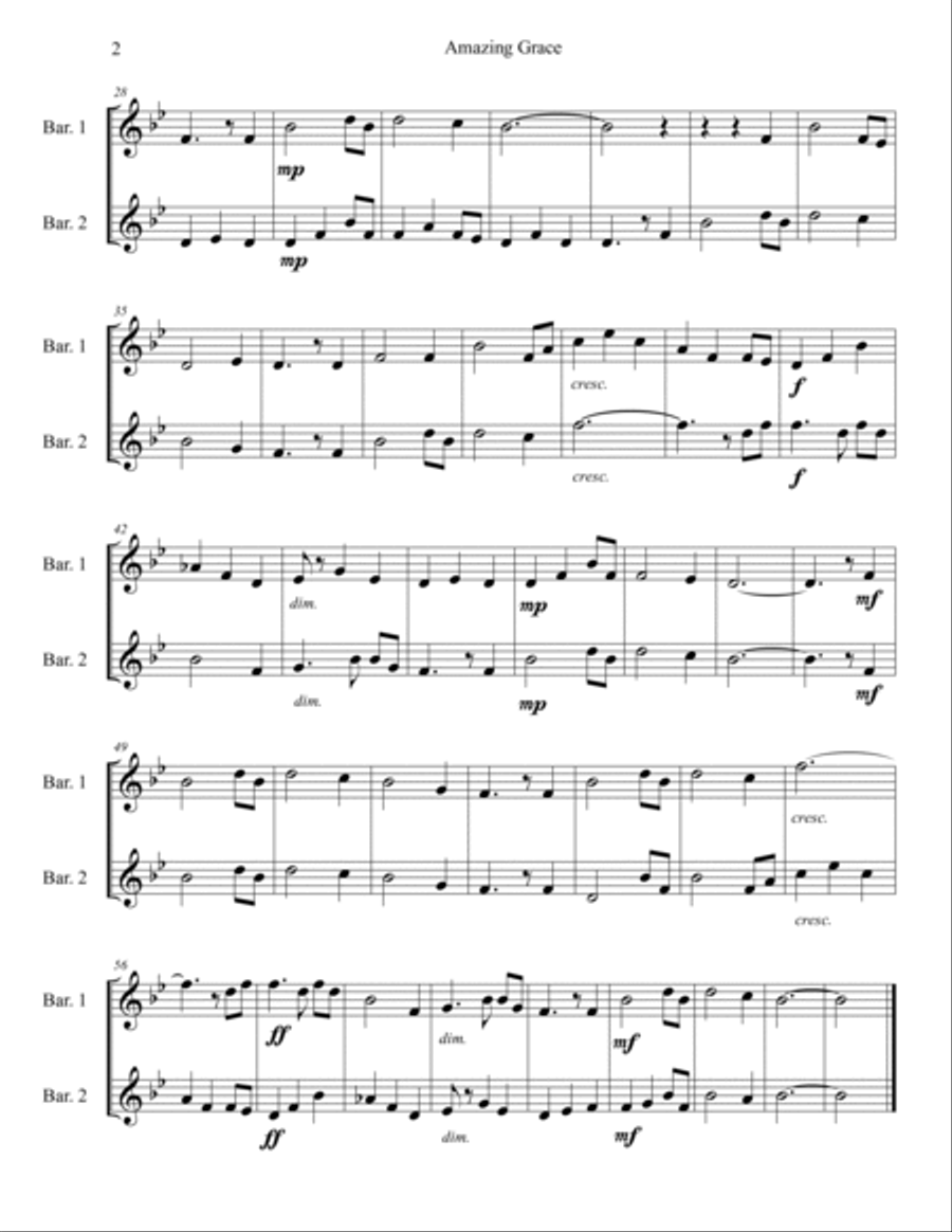 Amazing Grace (Baritone T.C Duet) Brass Duet scores gallery preview page 3