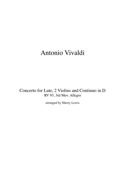 CONCERTO FOR LUTE, 2 VIOLINS AND CONTINUO IN D, RV 93, 3RD MOV, ALLEGRO FOR SOLO VIOLIN image number null