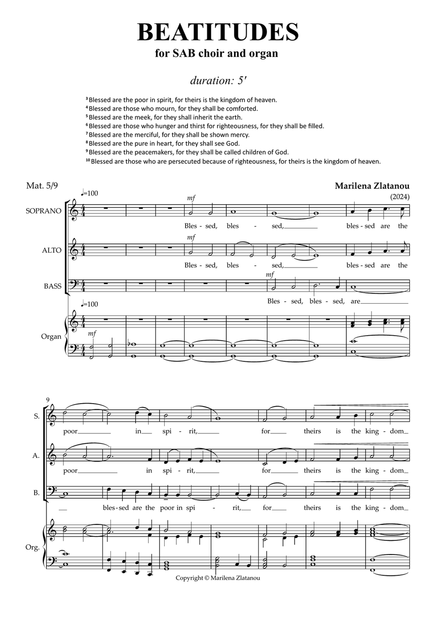 BEATITUDES for SAB choir and Organ 3-Part scores gallery preview page 1