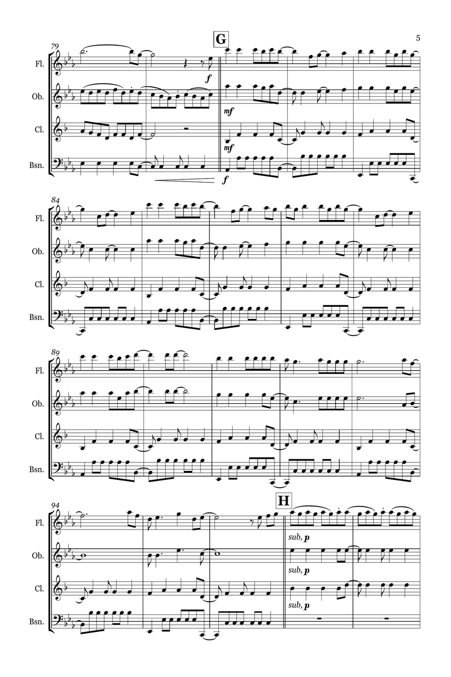 Viva La Vida Woodwind Quartet scores gallery preview page 5