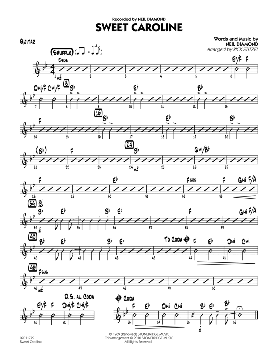 Sweet Caroline - Guitar Jazz Ensemble scores gallery preview page 1