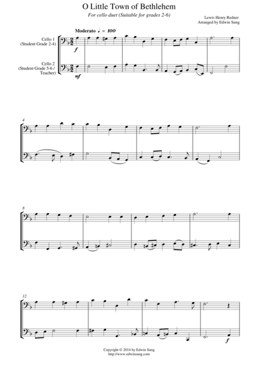 O Little Town of Bethlehem (for cello duet, suitable for grades 2-6) image number null