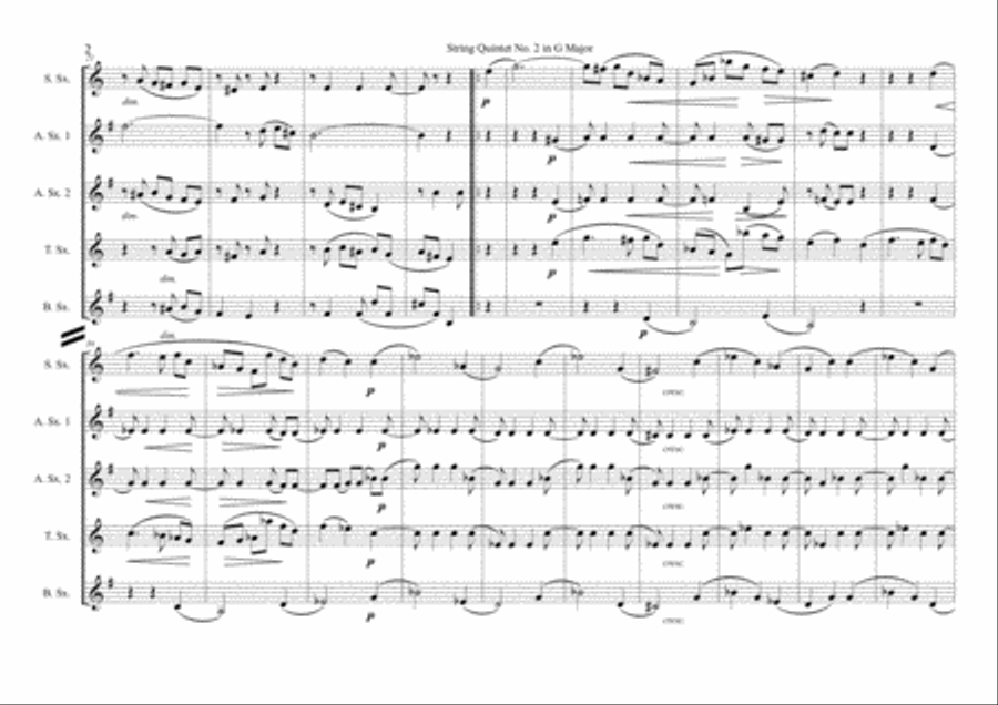 String Quintet N. 2 in G Major III. Un poco allegretto - Johannes Brahms Trans. Iván Sánchez Igles Saxophone Quintet scores gallery preview page 3