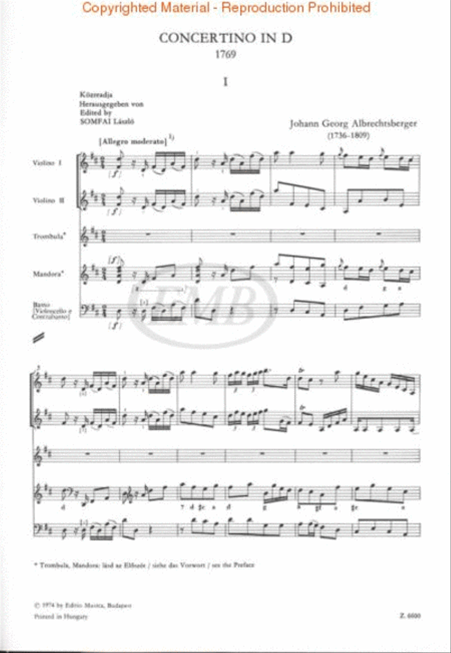 Concertino in D (1769) for Trombula (Flauto), Madora (Chitarra) & Archi Orchestra scores gallery preview page 2