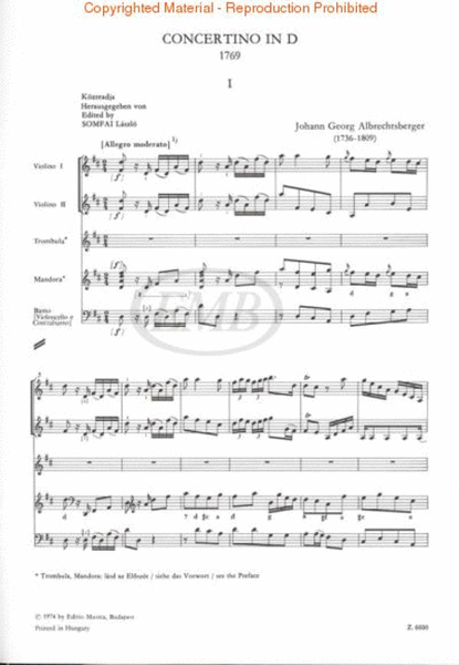 Concertino in D (1769) for Trombula (Flauto), Madora (Chitarra) & Archi
