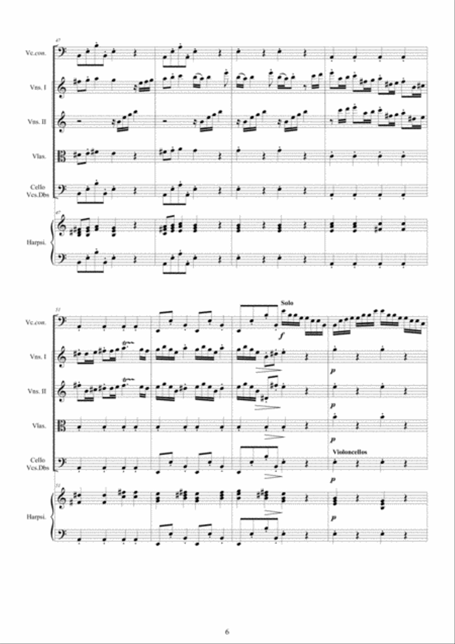 Vivaldi - Cello Concerto No.4 in A minor RV 422 for Cello solo, Strings and Harpsichord Chamber Orchestra scores gallery preview page 6