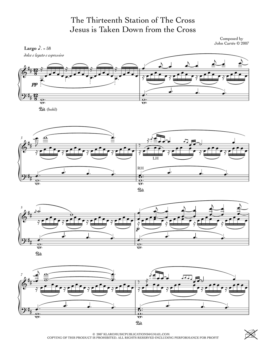 THE THIRTEENTH STATION OF THE CROSS - JESUS IS TAKEN DOWN FROM THE CROSS Piano Solo scores gallery preview page 1