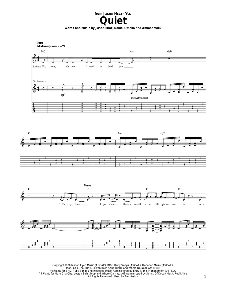Quiet Acoustic Guitar scores gallery preview page 1