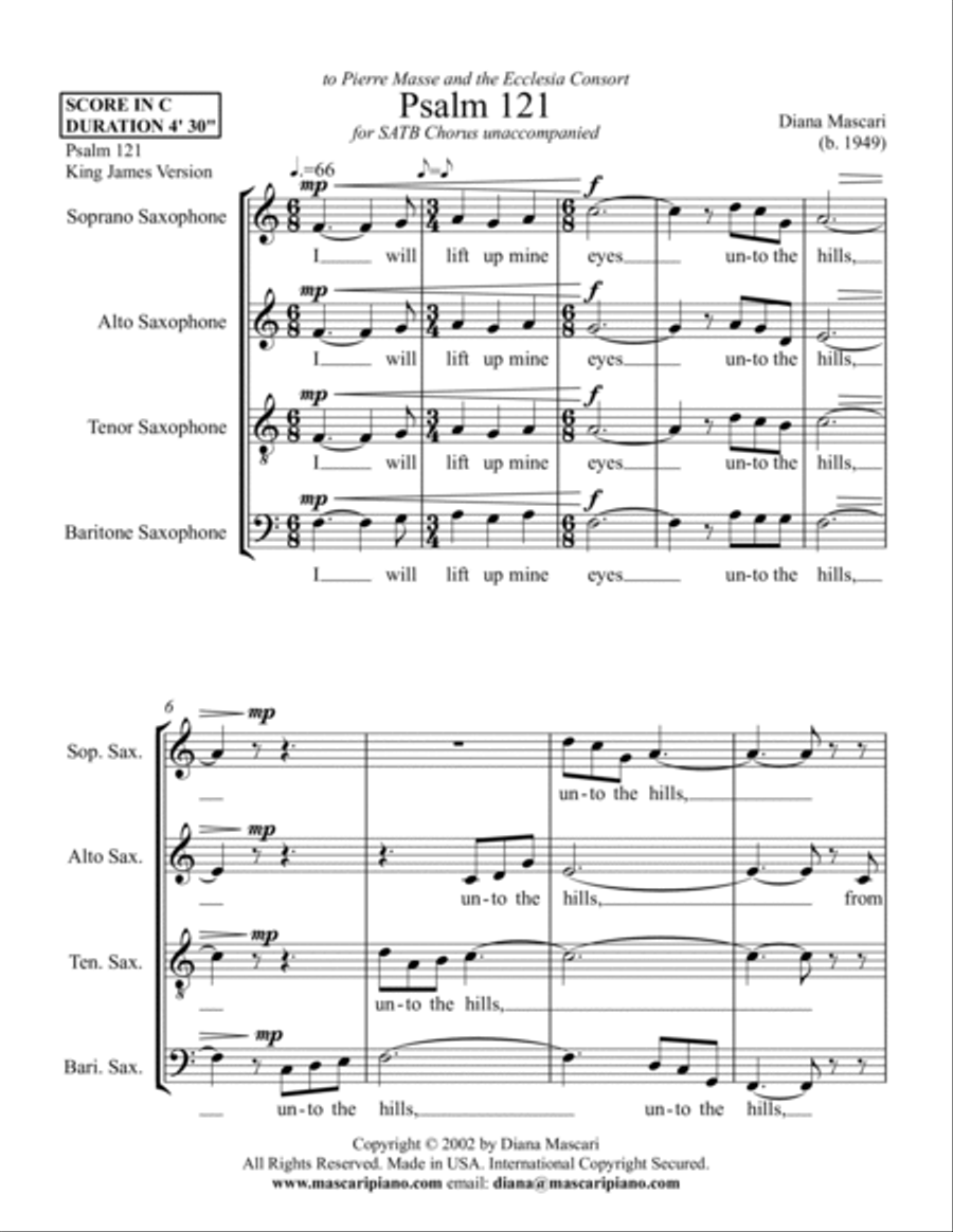 Psalm 121 for Saxophone Quartet Saxophone Quartet scores gallery preview page 2
